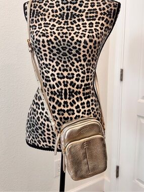 Metallic Gold Crossbody Bag - Women's Shoulder Bag Pebbled Leather